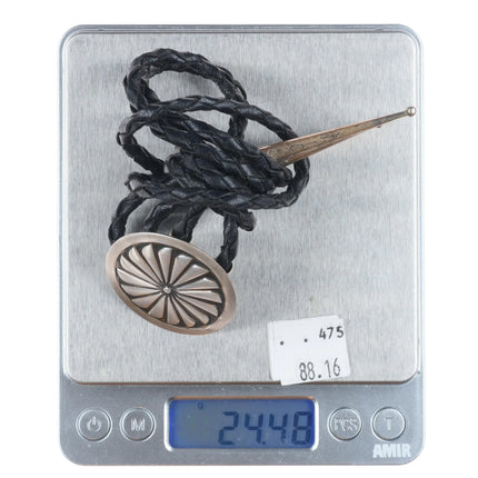 Vintage Navajo sterling silver stamped pinwheel design bolo tie