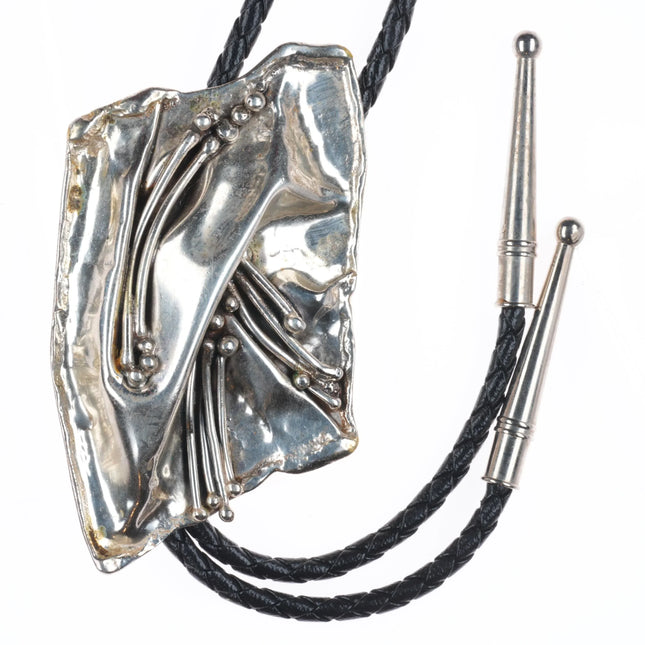 Stan Davidson (1933-2012) Vintage Brutalist sterling silver modernist bolo tie