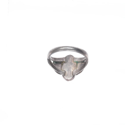 sz6 30's-40's Navajo sterling silver chiseled side ring really nice turquoise