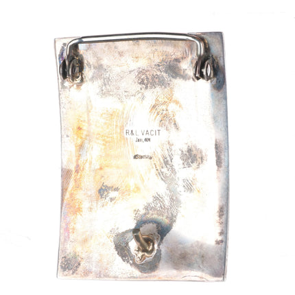 Rick & Lucy Vacit Zuni inlay sterling silver belt buckle turquoise/coral