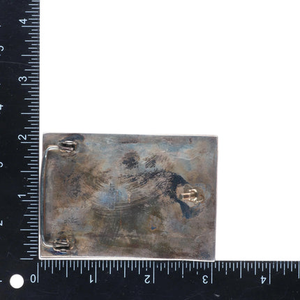 Rick & Lucy Vacit Zuni inlay sterling silver belt buckle turquoise/coral