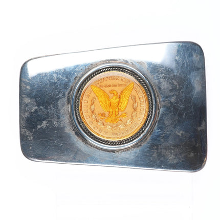 Large Tony Guerro Navajo sterling silver One dollar coin belt buckle
