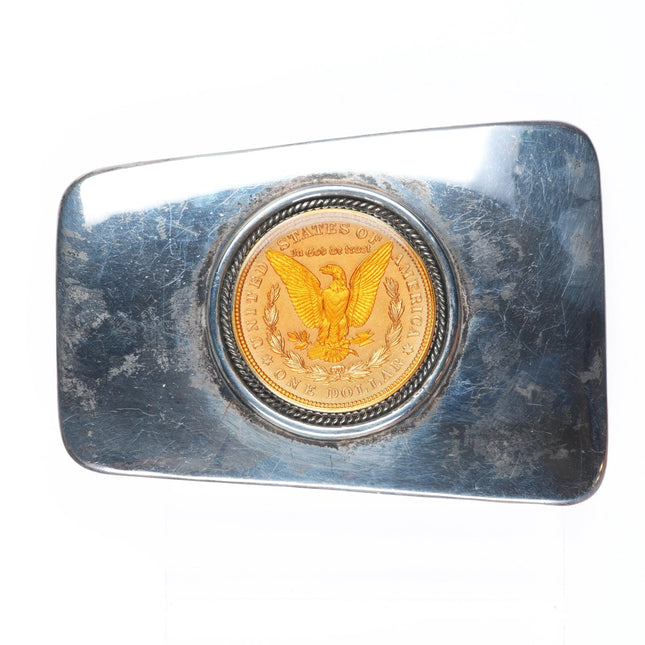 Large Tony Guerro Navajo sterling silver One dollar coin belt buckle
