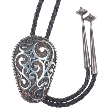 1991 Chambers Sterling Silver southwestern scrollwork bolo tie