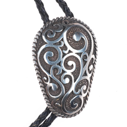 1991 Chambers Sterling Silver southwestern scrollwork bolo tie