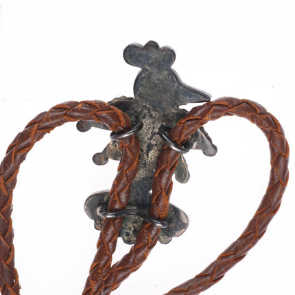c1950 Zuni sterling silver channel inlay thunderbird bolo tie