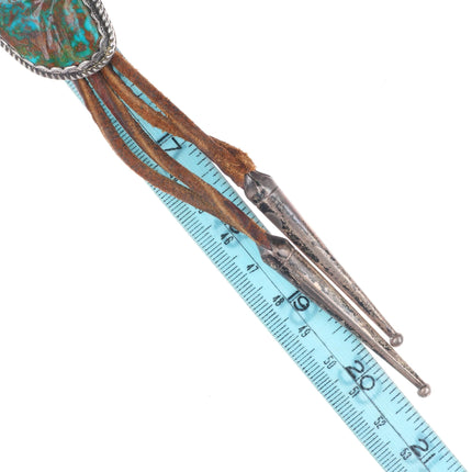 50's-60's Navajo sterling silver Zuni carved Pilot Mountain turquoise bolo tie