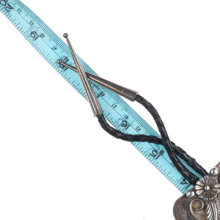 c1960 c-31 Navajo sterling silver, turquoise/coral large bolo tie
