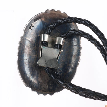 70's-80's Tommy Singer Navajo sterling silver turquoise bolo tie overlay style