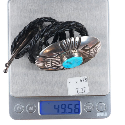 70's-80's Tommy Singer Navajo sterling silver turquoise bolo tie overlay style