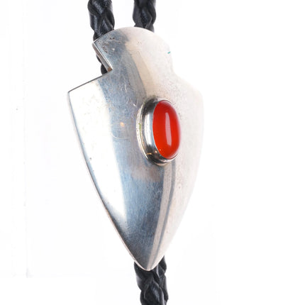 JK Southwestern sterling silver chalcedony agate bolo tie arrowhead form