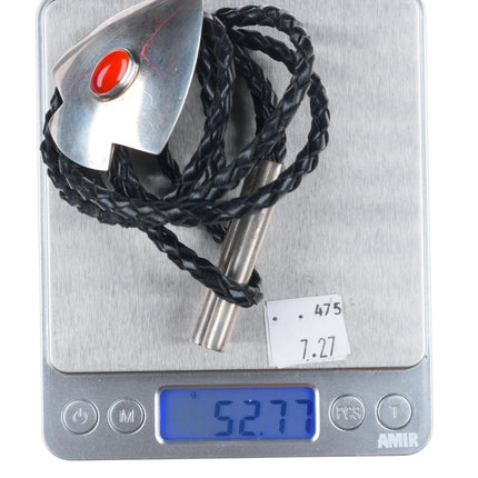 JK Southwestern sterling silver chalcedony agate bolo tie arrowhead form