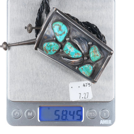 c1960 c-31 Navajo sterling silver 5 stone turquoise bolo tie