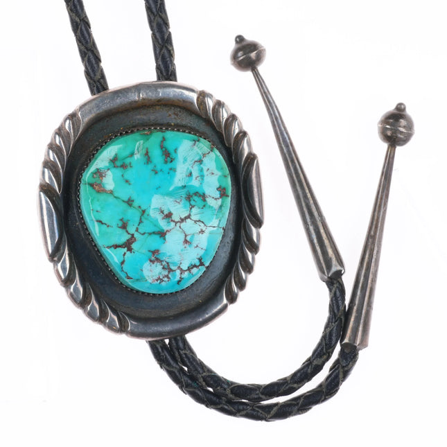 c1960 c-31 Navajo high grade turquoise sterling silver heavy vintage bolo tie