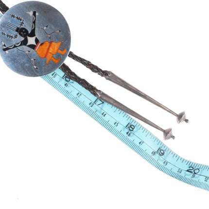 c1960 c-31 Zuni Apache dancer kachina sterling silver inlaid bolo tie L.N.