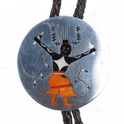 c1960 c-31 Zuni Apache dancer kachina sterling silver inlaid bolo tie L.N.