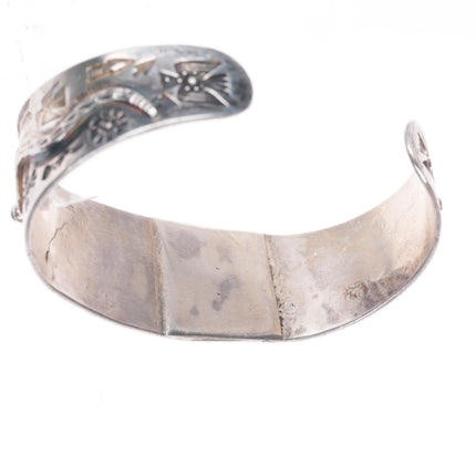 6.75" 1930 Fred Harvey Snake turquoise eyes Navajo sterling silver cuff bracelet