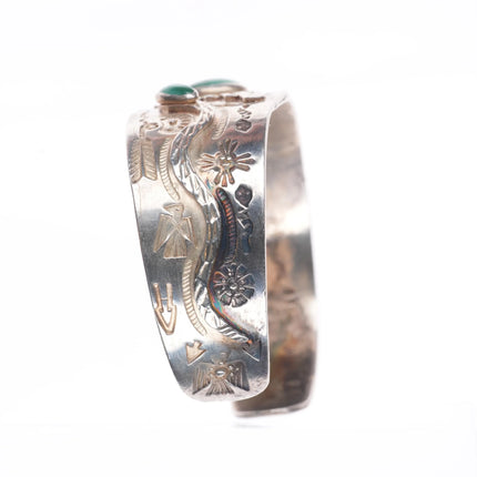 6.75" 1930 Fred Harvey Snake turquoise eyes Navajo sterling silver cuff bracelet