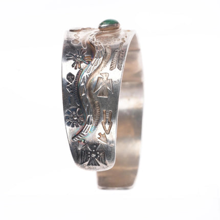 6.75" 1930 Fred Harvey Snake turquoise eyes Navajo sterling silver cuff bracelet