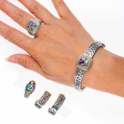 sz7 Effy Sterling Silver/18K Gold Multi Gemstone Bangle, Ring, earrings, pendant