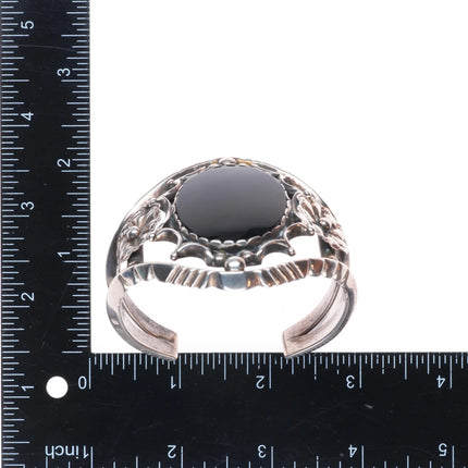 6.5" large c1962 Nelson Vandever Navajo sterling silver onyx cuff bracelet