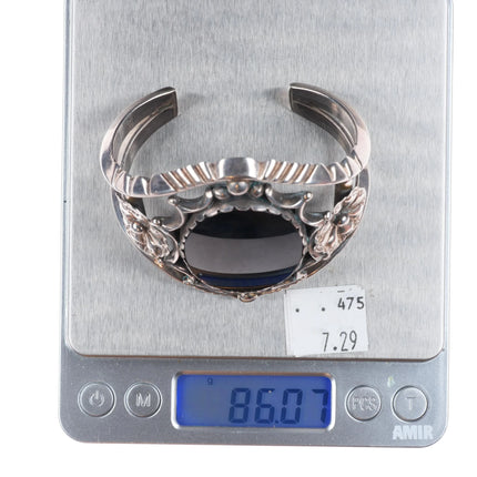 6.5" large c1962 Nelson Vandever Navajo sterling silver onyx cuff bracelet