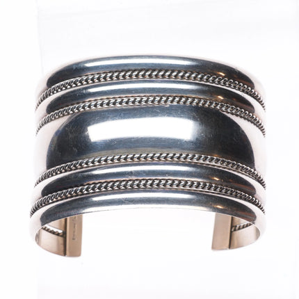6.75" Vintage Tahe Navajo sterling silver wide band twisted wire cuff bracelet