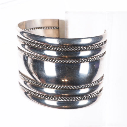 6.75" Vintage Tahe Navajo sterling silver wide band twisted wire cuff bracelet