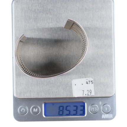 6.75" Vintage Tahe Navajo sterling silver wide band twisted wire cuff bracelet