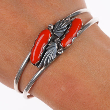 6.6" Rosemary & Ray Nieto Zuni Mediterranean coral sterling silver cuff bracelet
