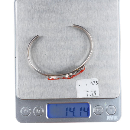 6.6" Rosemary & Ray Nieto Zuni Mediterranean coral sterling silver cuff bracelet