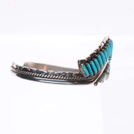 6.5" BB Zuni sterling silver turquoise curved needlepoint cuff bracelet