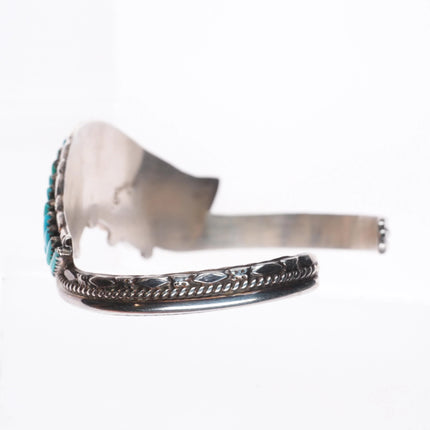 6.5" BB Zuni sterling silver turquoise curved needlepoint cuff bracelet