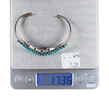 6.5" BB Zuni sterling silver turquoise curved needlepoint cuff bracelet