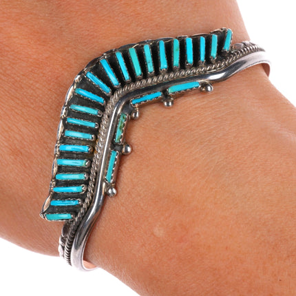 6.5" BB Zuni sterling silver turquoise curved needlepoint cuff bracelet