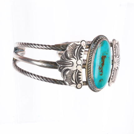 6.25" c1930's Navajo sterling silver triple shank cuff bracelet - nice turquoise