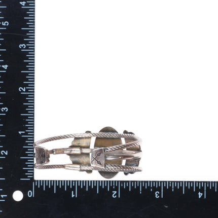 6.25" c1930's Navajo sterling silver triple shank cuff bracelet - nice turquoise