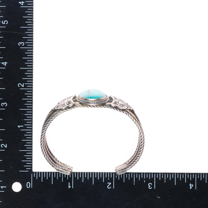6.25" c1930's Navajo sterling silver triple shank cuff bracelet - nice turquoise