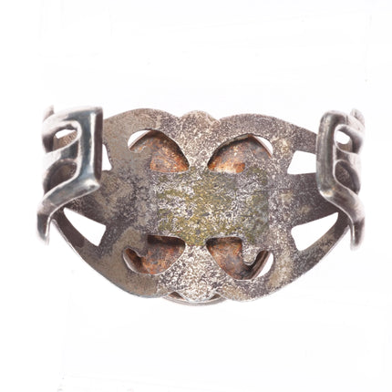 6.75" Vintage Navajo cast sterling silver shadowbox cuff bracelet nice turquoise