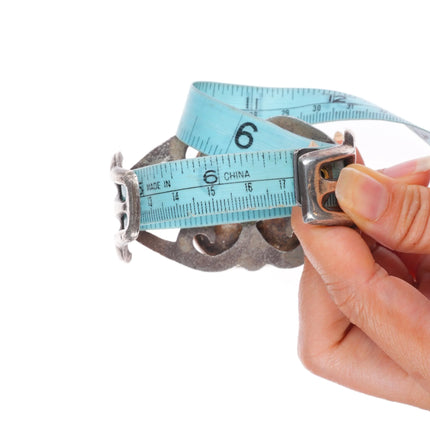 6.75" Vintage Navajo cast sterling silver shadowbox cuff bracelet nice turquoise