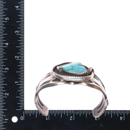 6.75" Vintage Navajo cast sterling silver shadowbox cuff bracelet nice turquoise