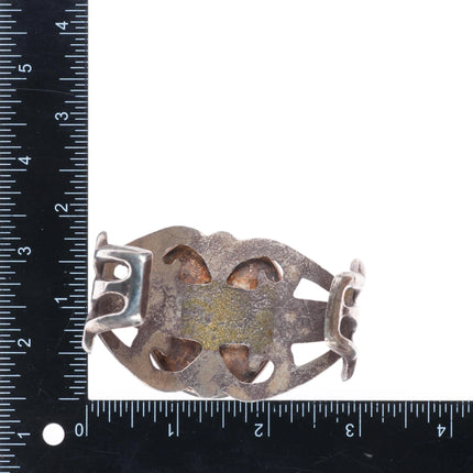 6.75" Vintage Navajo cast sterling silver shadowbox cuff bracelet nice turquoise