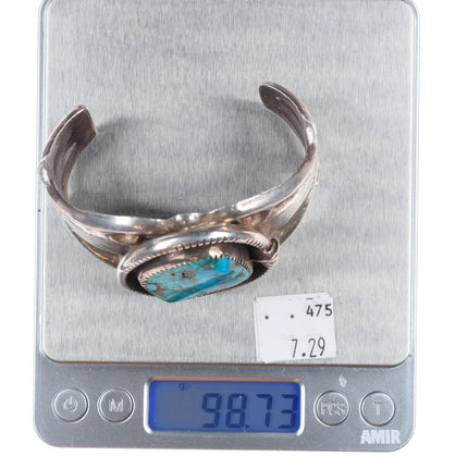 6.75" Vintage Navajo cast sterling silver shadowbox cuff bracelet nice turquoise