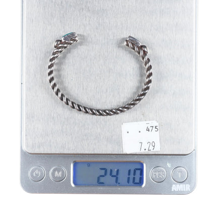 5.9" Navajo twisted sterling silver wire turquoise terminals cuff bracelet