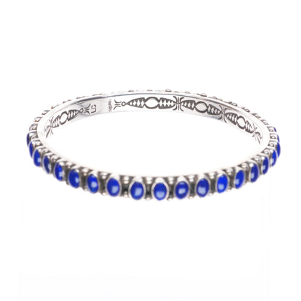 8" Lee Charley Navajo sterling silver lapis lazuli bangle bracelet inside stamps