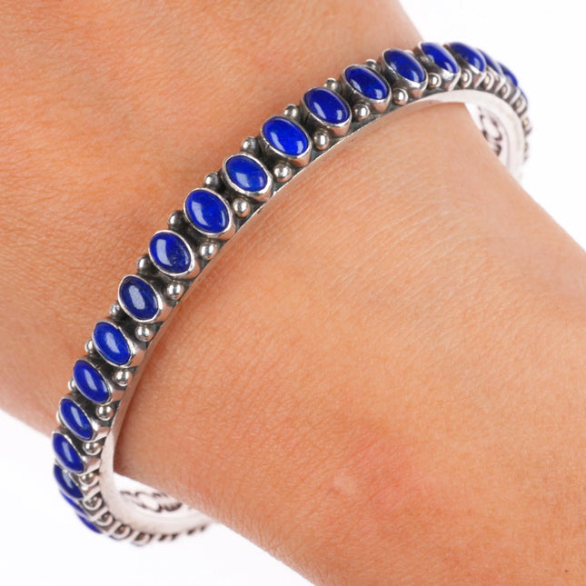 8" Lee Charley Navajo sterling silver lapis lazuli bangle bracelet inside stamps