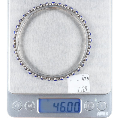 8" Lee Charley Navajo sterling silver lapis lazuli bangle bracelet inside stamps