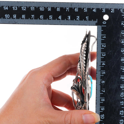 Huge c1970 Jerry Roan reversible spinner coral/turquoise sterling silver pendant