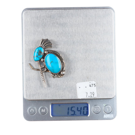 Vintage Navajo sterling silver high grade turquoise Kokopelli pendant/pin