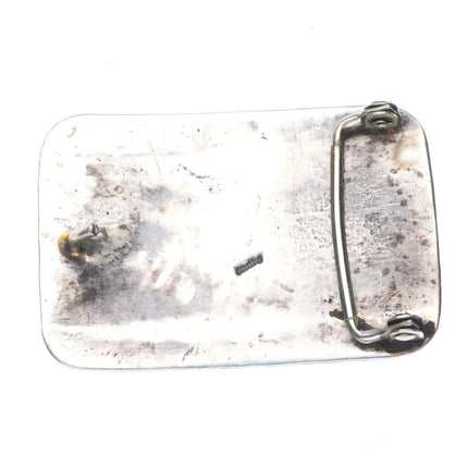 Vintage Navajo sterling silver cast Yei belt buckle with turquoise